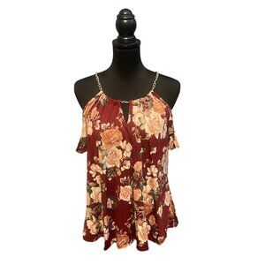 FLORAL HALTER WITH GOLD CHAIN TOP